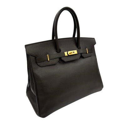 HERMES 헤르메스 Birkin 35 Birkin 35 가방, 토트 백, 쿠쉬 벨, 초콜릿, 갈색, 금 피팅