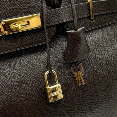 HERMES 헤르메스 Birkin 35 Birkin 35 가방, 토트 백, 쿠쉬 벨, 초콜릿, 갈색, 금 피팅