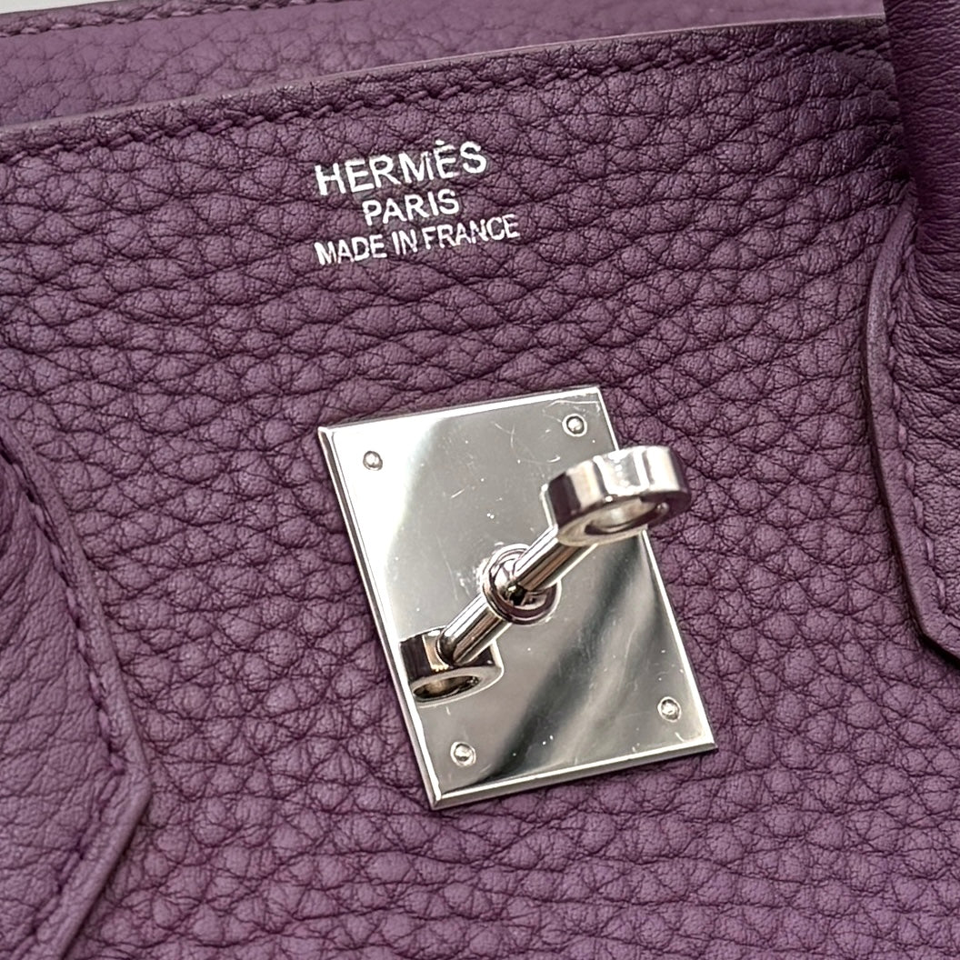 HERMES 爱马仕 Birkin 35 Birkin 35 包，手提袋，峡湾，木薯，紫色，紫色，银色配件