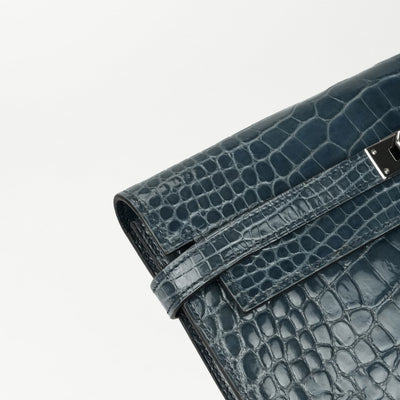 エルメス HERMES ケリーウォレット ケリーウォレットロング 財布 長財布 ロングウォレット アリゲーター クロコダイル ブルー 青 シルバー金具