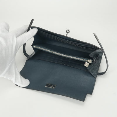 エルメス HERMES ケリーウォレット ケリーウォレットロング 財布 長財布 ロングウォレット アリゲーター クロコダイル ブルー 青 シルバー金具