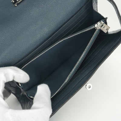 エルメス HERMES ケリーウォレット ケリーウォレットロング 財布 長財布 ロングウォレット アリゲーター クロコダイル ブルー 青 シルバー金具