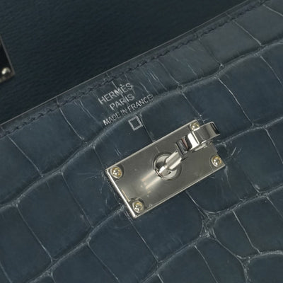 エルメス HERMES ケリーウォレット ケリーウォレットロング 財布 長財布 ロングウォレット アリゲーター クロコダイル ブルー 青 シルバー金具