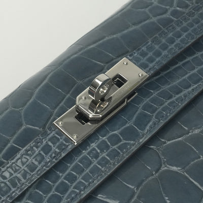 エルメス HERMES ケリーウォレット ケリーウォレットロング 財布 長財布 ロングウォレット アリゲーター クロコダイル ブルー 青 シルバー金具