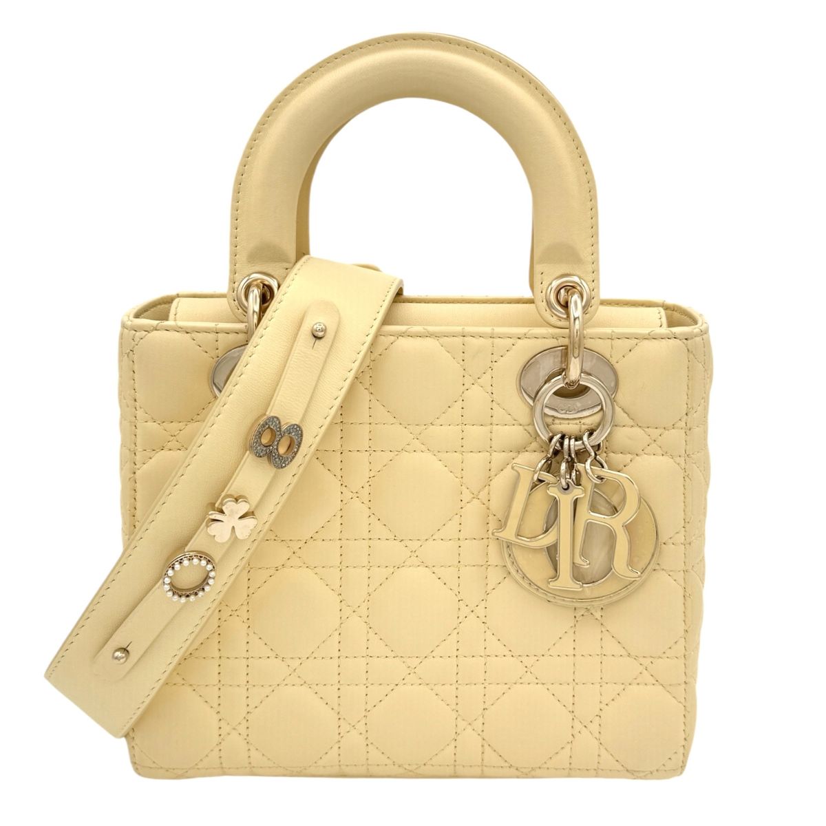 CHRISTIAN DIOR 기독교 디올 Lady dior small LADY DIOR MY ABCDIOR Small bag MYABC Cannage bag 가방, 토트 가방, 숄더백, 양고기 가죽, 노란색, 노란색, 금 피팅