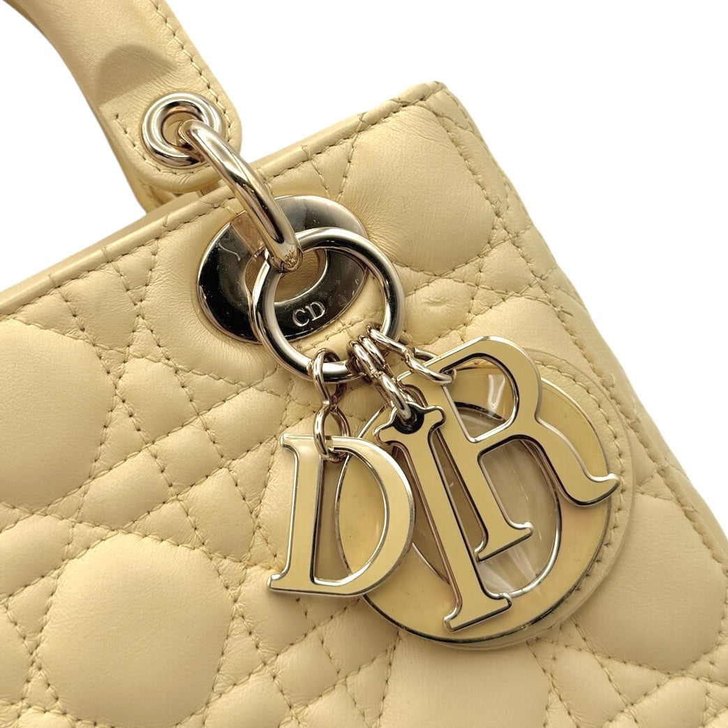 クリスチャンディオール CHRISTIAN DIOR レディディオール スモール LADY DIOR MY ABCDIOR スモールバッグ MYABC カナージュバッグ バッグ トートバッグ ショルダーバッグ ラムスキン イエロー 黄色 ゴールド金具