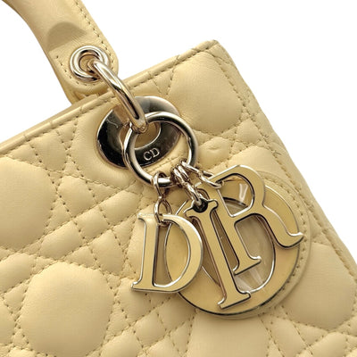 CHRISTIAN DIOR 克里斯蒂安·迪奥（Christian Dior） Lady dior small LADY DIOR MY ABCDIOR Small bag MYABC Cannage bag 袋，手提袋，肩膀袋，羊羔，黄色，黄色，金色配件