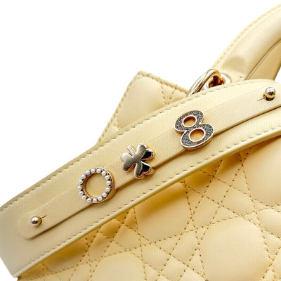 CHRISTIAN DIOR 기독교 디올 Lady dior small LADY DIOR MY ABCDIOR Small bag MYABC Cannage bag 가방, 토트 가방, 숄더백, 양고기 가죽, 노란색, 노란색, 금 피팅