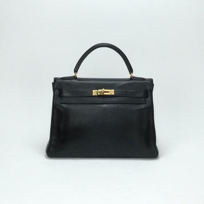 HERMES 爱马仕 Kelly 32 Kelly 32 袋，手提袋，肩膀袋，多哥，黑色，黑色，金色配件