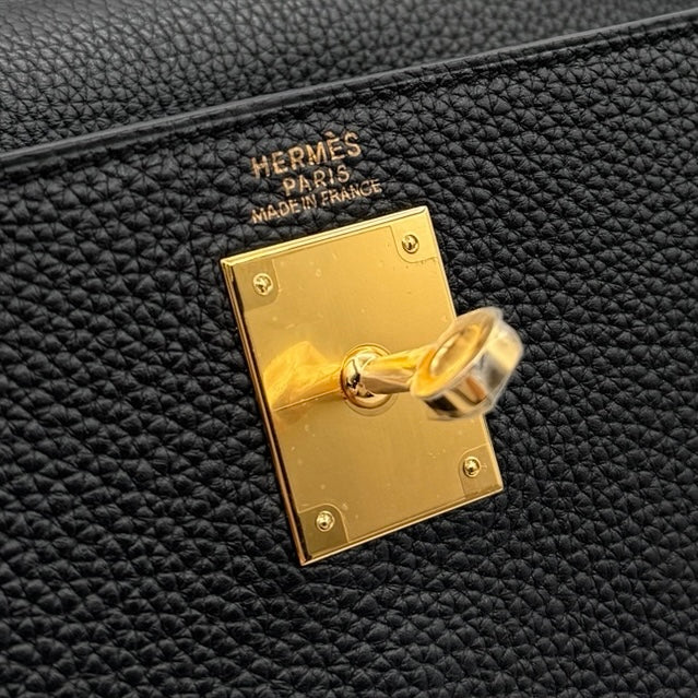 HERMES 爱马仕 Kelly 32 Kelly 32 袋，手提袋，肩膀袋，多哥，黑色，黑色，金色配件