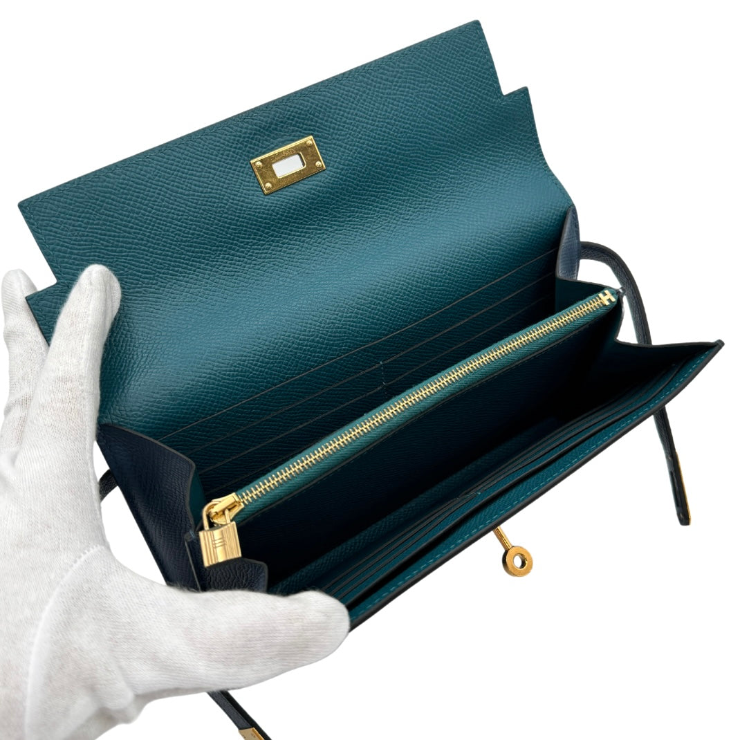 HERMES 헤르메스 Kelly wallet Kelly wallet long Verso Bicolor 지갑 롱 지갑 Epson Deep Blue Veil Boss Fall Blue Green Blue Green Gold Hardware Vo Epson