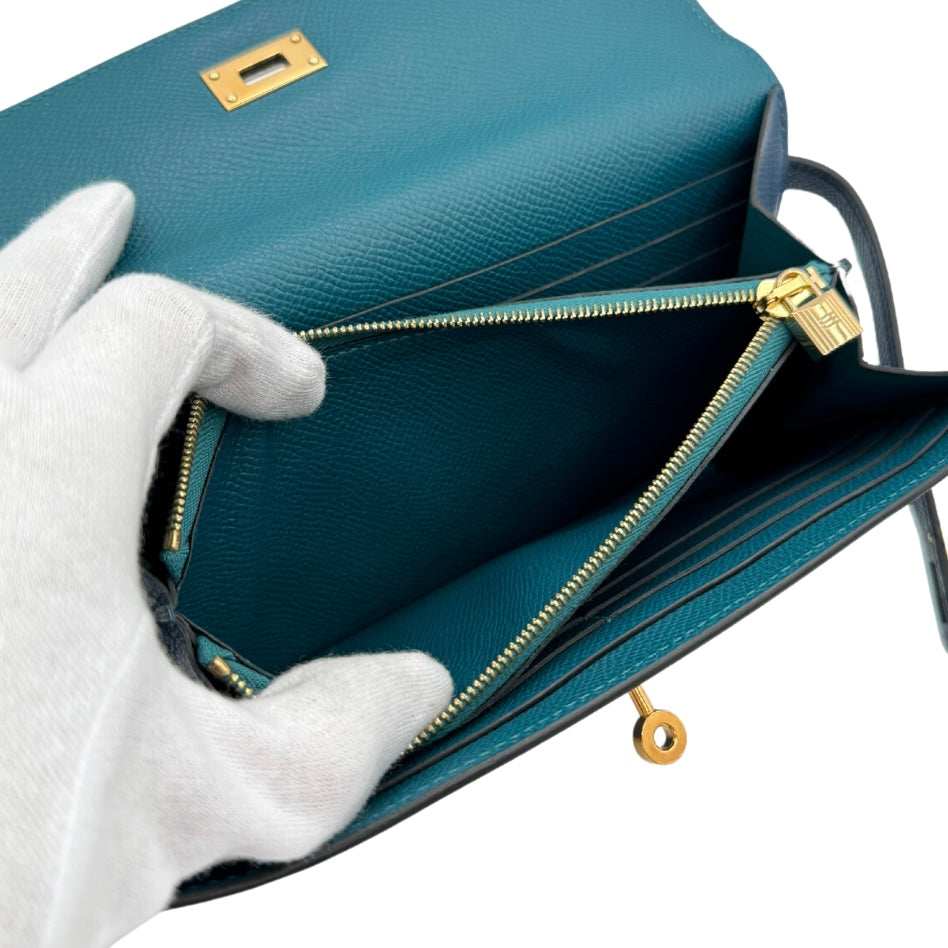 HERMES 헤르메스 Kelly wallet Kelly wallet long Verso Bicolor 지갑 롱 지갑 Epson Deep Blue Veil Boss Fall Blue Green Blue Green Gold Hardware Vo Epson