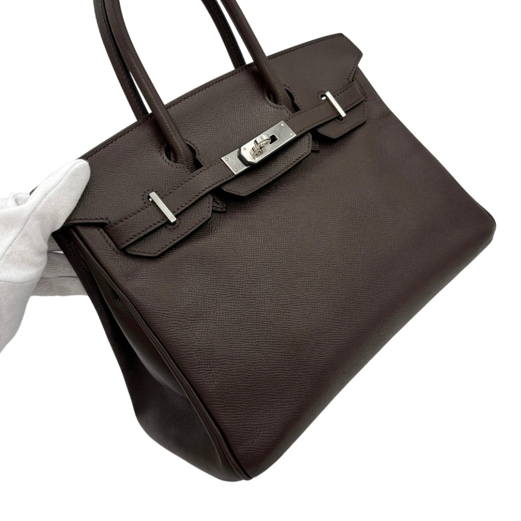 HERMES 헤르메스 Birkin 30 Birkin 30 가방, 토트 백, 엡슨, 초콜릿, 갈색, 갈색, 은색 피팅, Vo Epson