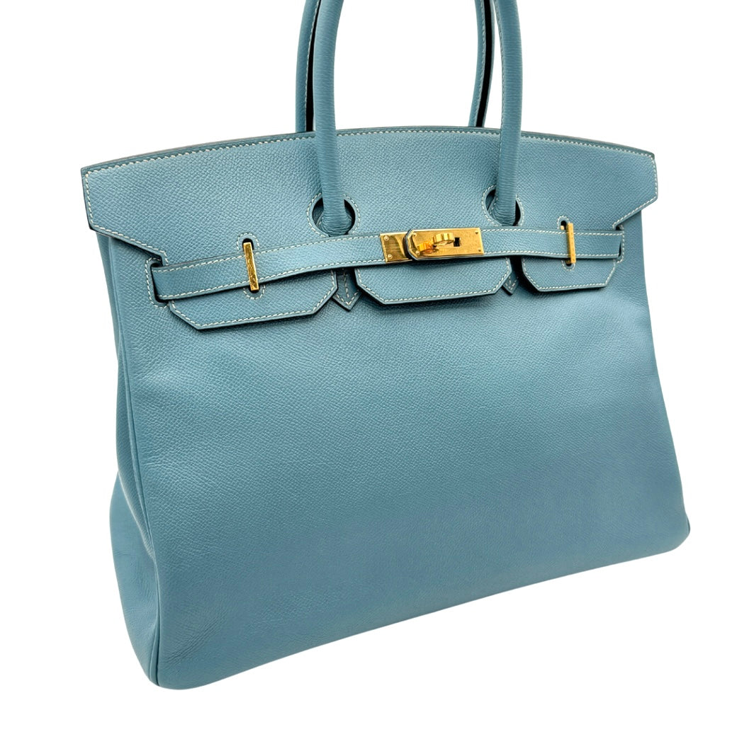 HERMES 헤르메스 Birkin 35 Birkin 35 가방 토트 백 엡슨 블루 블루 블루 블루 골드 하드웨어 VO Epson