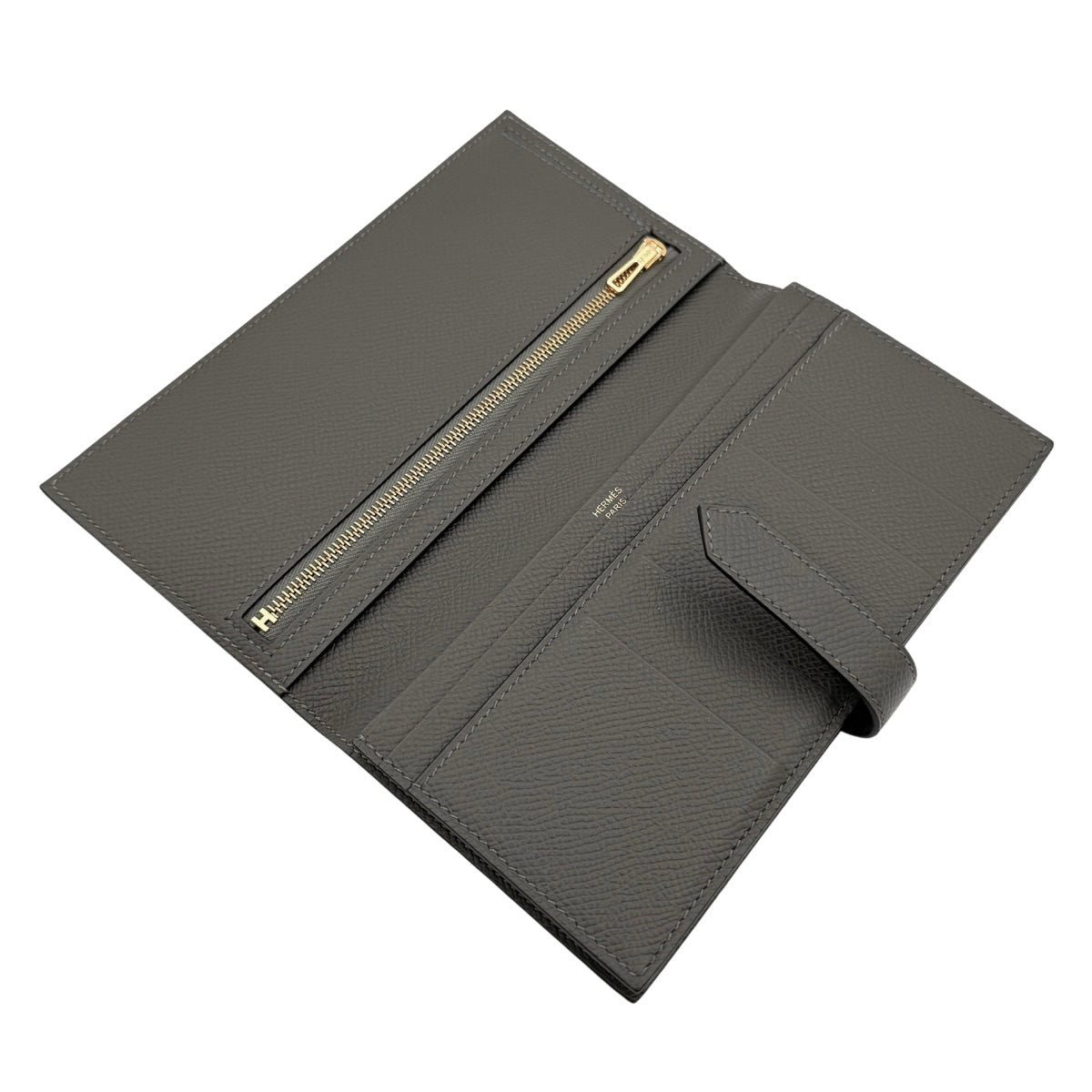 HERMES HERMES B?arn soufflet Bearn soufflet Wallet Long Wallet Epson Etane Grey Gold Hardware Vo Epson