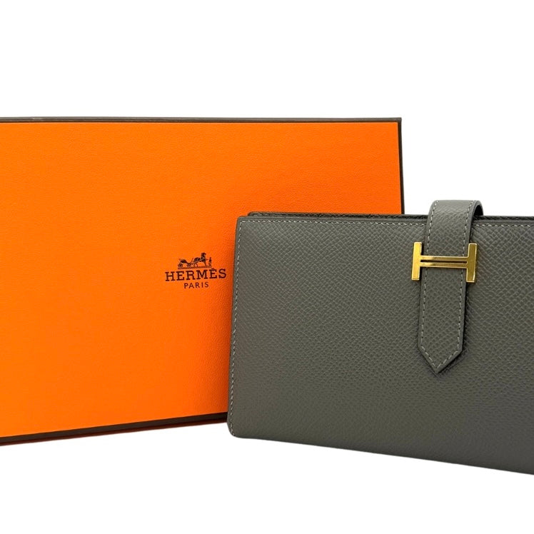 HERMES HERMES B?arn soufflet Bearn soufflet Wallet Long Wallet Epson Etane Grey Gold Hardware Vo Epson