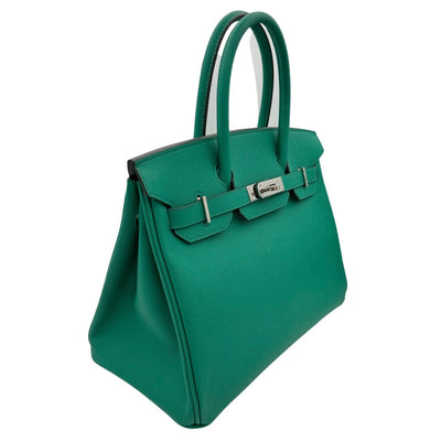 HERMES 爱马仕 Birkin 30 Birkin 30 袋子，手提袋，爱普生，面纱玉，绿色，绿色，银色配件，沃伊·爱普生