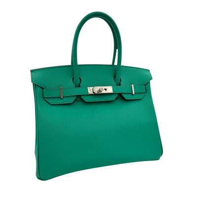 HERMES 爱马仕 Birkin 30 Birkin 30 袋子，手提袋，爱普生，面纱玉，绿色，绿色，银色配件，沃伊·爱普生