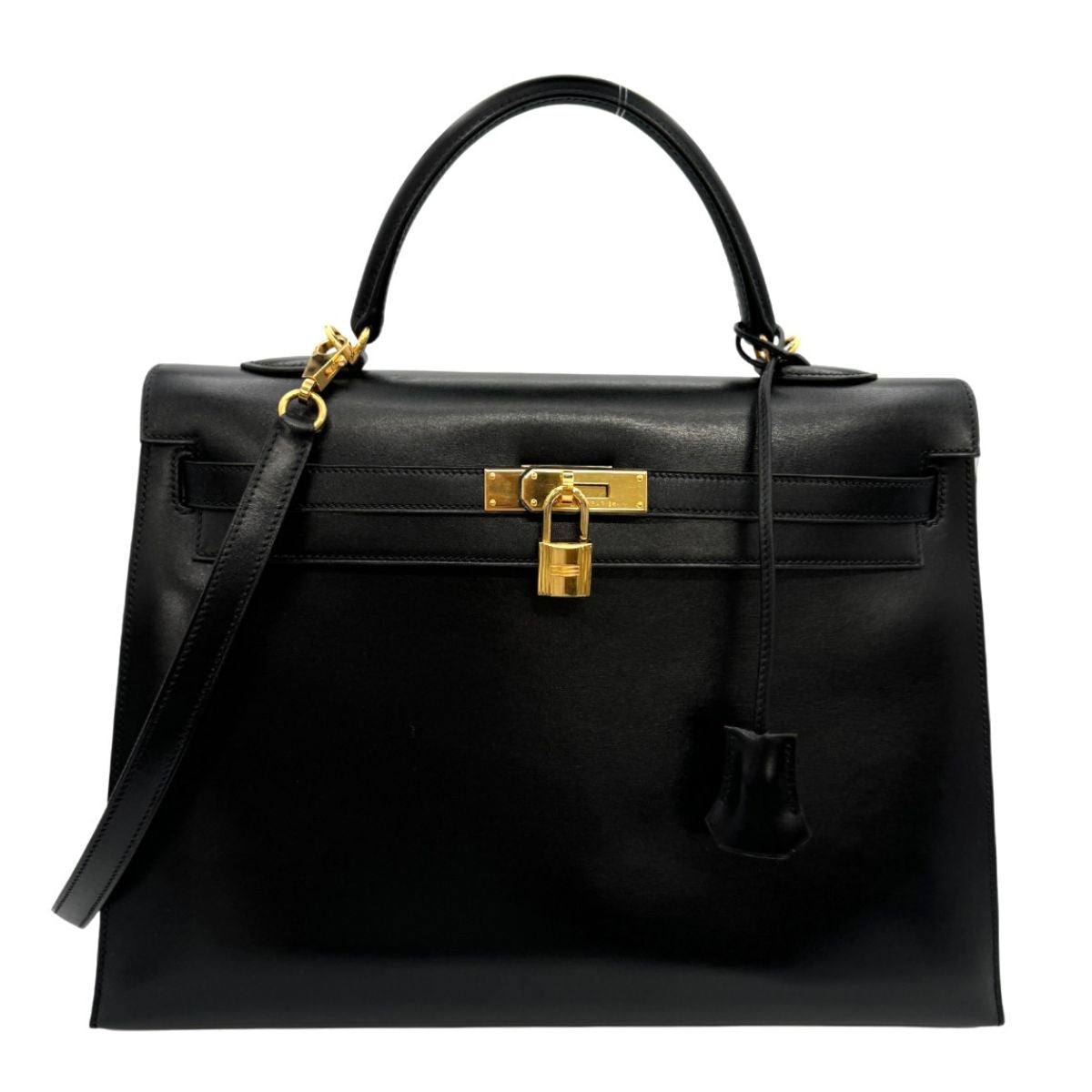 HERMES HERMES Kelly 35 Kelly 35 Bag, Tote Bag, Shoulder Bag, Box Calf, Noir, Black, Gold Fittings