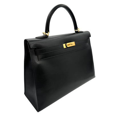 HERMES HERMES Kelly 35 Kelly 35 Bag, Tote Bag, Shoulder Bag, Box Calf, Noir, Black, Gold Fittings