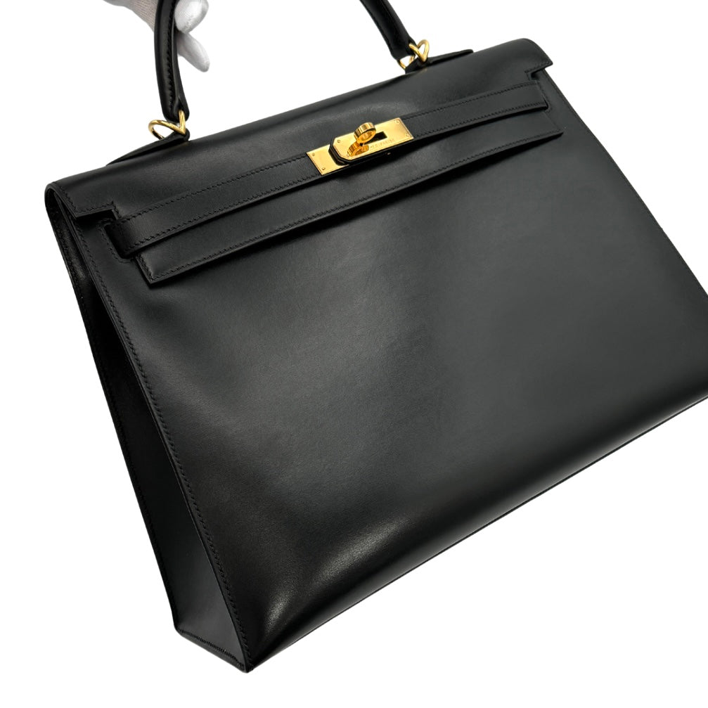 HERMES HERMES Kelly 35 Kelly 35 Bag, Tote Bag, Shoulder Bag, Box Calf, Noir, Black, Gold Fittings