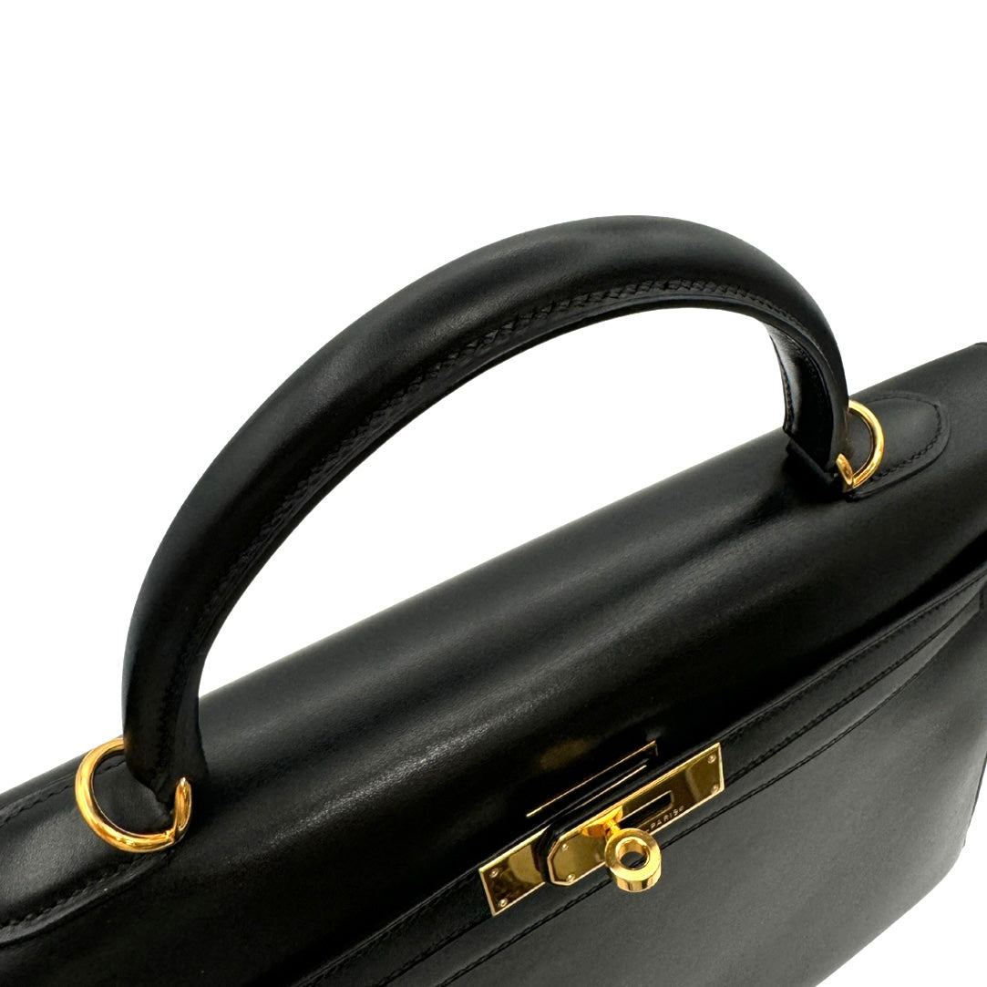 HERMES HERMES Kelly 35 Kelly 35 Bag, Tote Bag, Shoulder Bag, Box Calf, Noir, Black, Gold Fittings