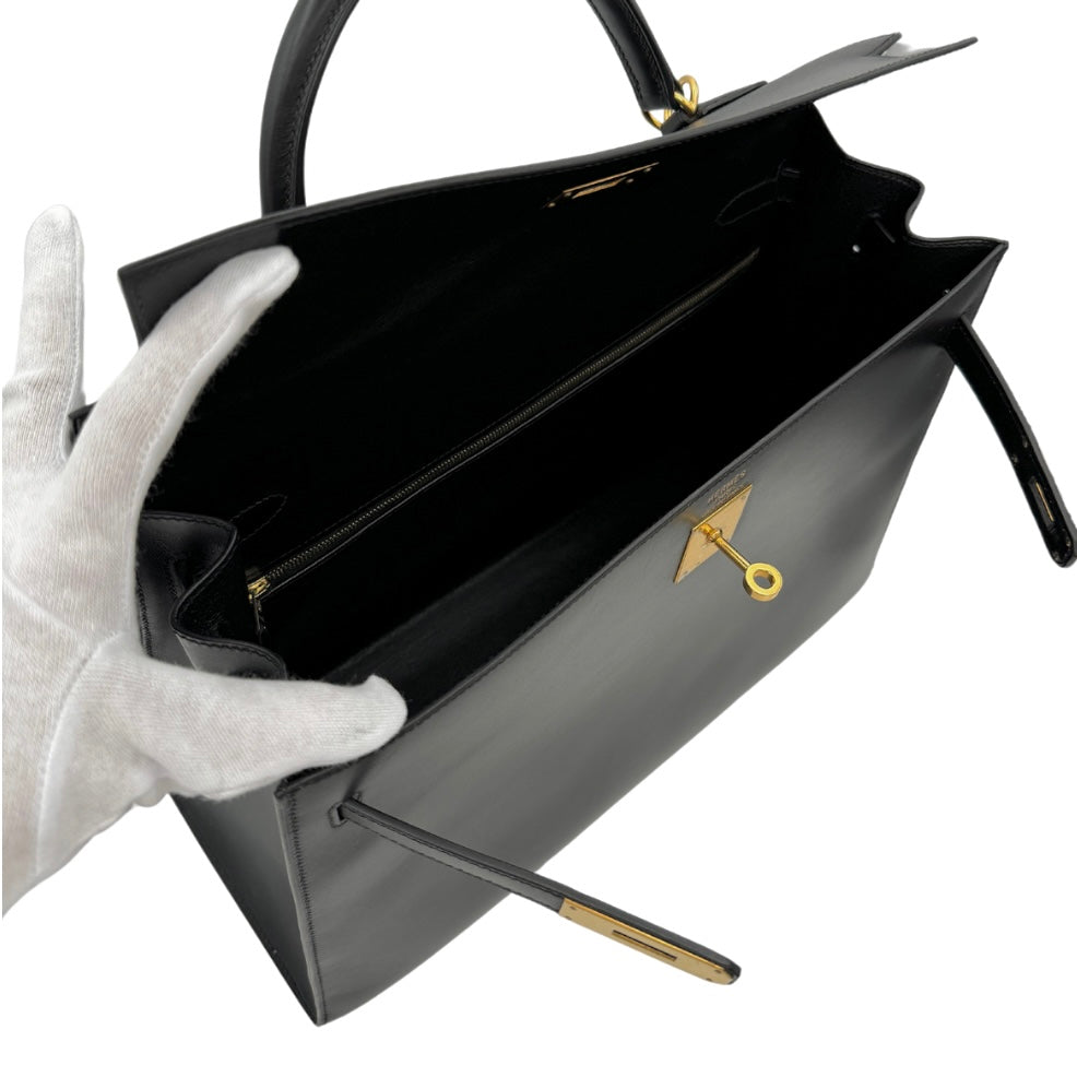 HERMES HERMES Kelly 35 Kelly 35 Bag, Tote Bag, Shoulder Bag, Box Calf, Noir, Black, Gold Fittings