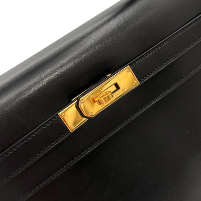 HERMES 헤르메스 Kelly 35 Kelly 35 가방, 토트 백, 숄더백, 상자 송아지, 누아르, 검은 색, 금 피팅