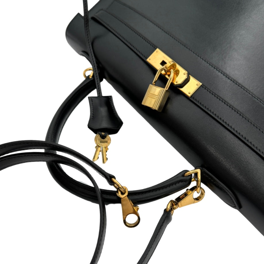 HERMES HERMES Kelly 35 Kelly 35 Bag, Tote Bag, Shoulder Bag, Box Calf, Noir, Black, Gold Fittings