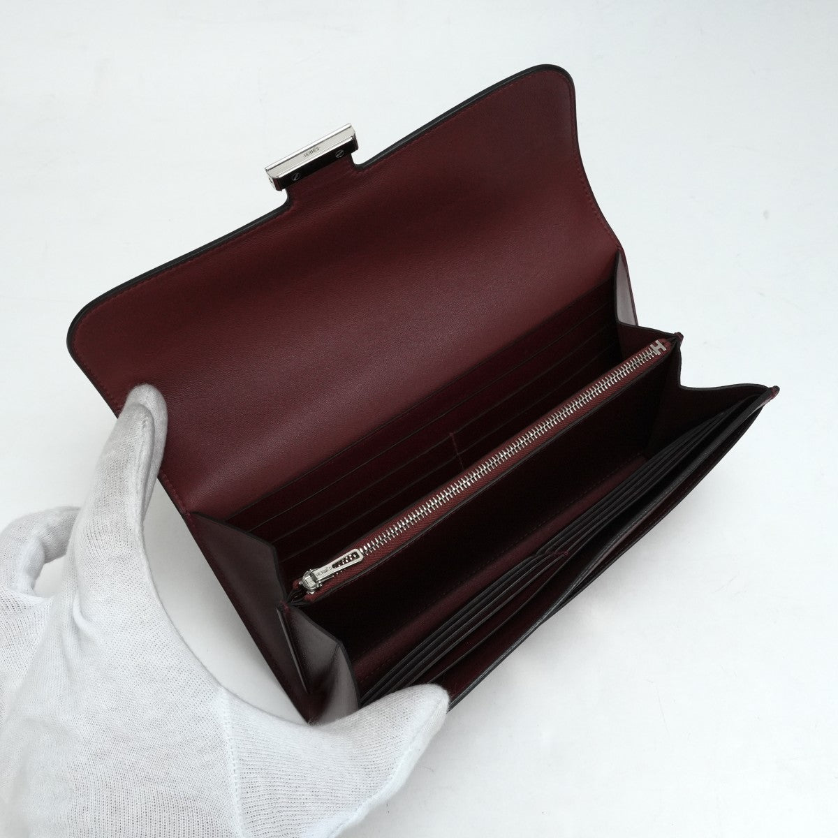 HERMES HERMES Constance long Constance long Wallet Long Wallet Long Wallet Box Calf Bordeaux Red Red Silver Metal Fitting