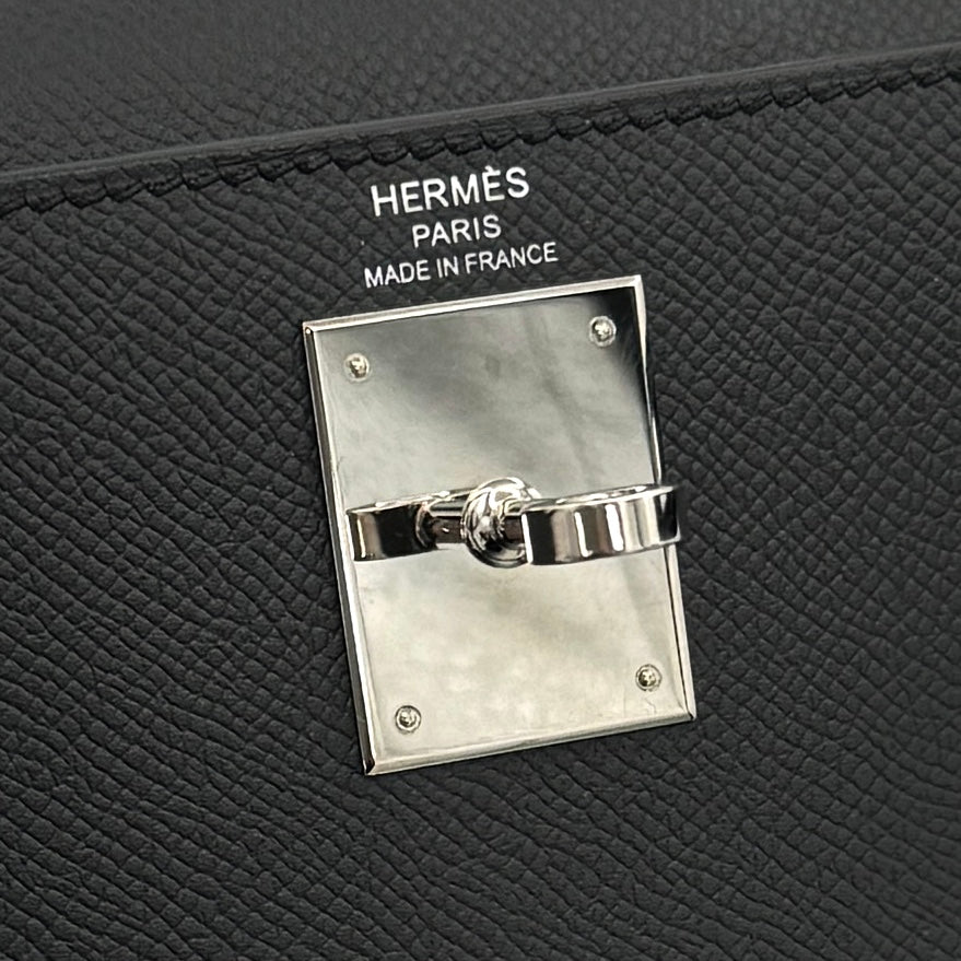 HERMES 헤르메스 Kelly 28 Kelly 28 가방, 토트 백, 숄더백, 엡슨 누아르, 검은 색, 검은 색, 실버 피팅, 엡슨