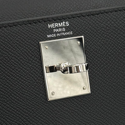 HERMES 爱马仕 Kelly 28 Kelly 28 包，手提袋，肩膀袋，爱普生黑色，黑色，黑色，银色配件，爱普生