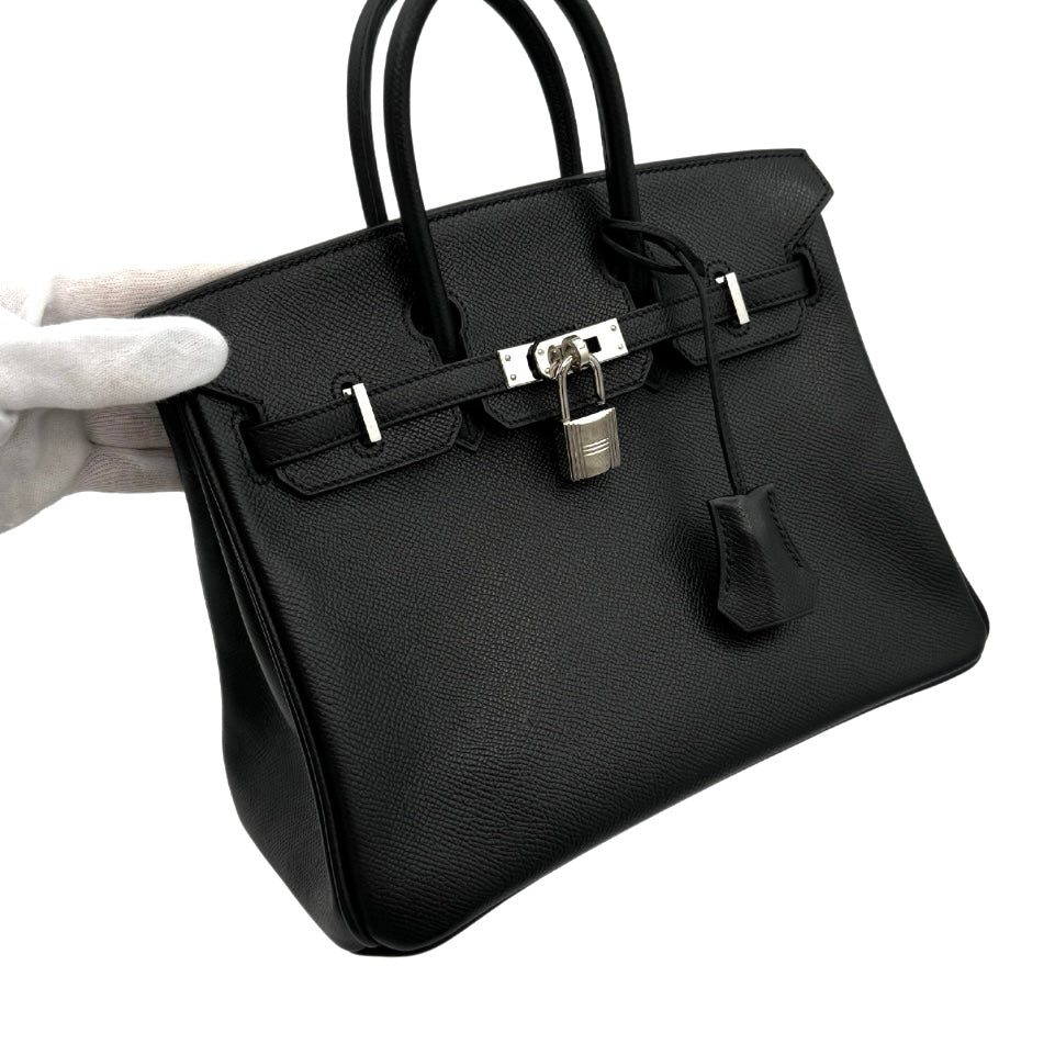 HERMES 헤르메스 Birkin 25 Birkin 25 가방 토트 백 엡슨 누아 블랙 실버 하드웨어 Vaugh Epson