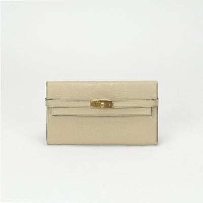 HERMES 爱马仕 Kelly wallet Kelly wallet long 钱包长钱包长钱包鳄鱼鳄鱼香草象牙金色硬件异国