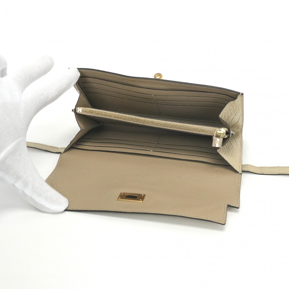 HERMES 爱马仕 Kelly wallet Kelly wallet long 钱包长钱包长钱包鳄鱼鳄鱼香草象牙金色硬件异国