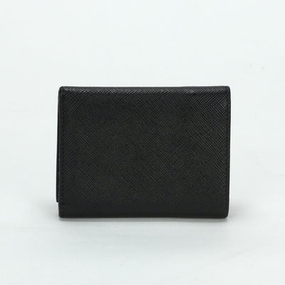 PRADA PRADA Triangle logo Saffiano wallet, trifold wallet, mini wallet, mini wallet, leather, black, silver hardware, folding wallet, compact wallet