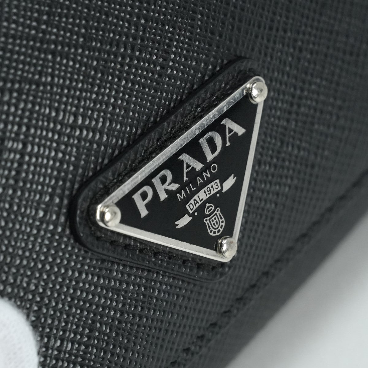 PRADA PRADA Triangle logo Saffiano wallet, trifold wallet, mini wallet, mini wallet, leather, black, silver hardware, folding wallet, compact wallet