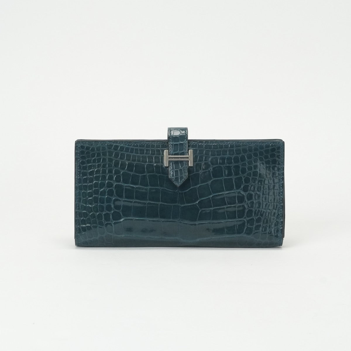 エルメス HERMES ベアンスフレ ベアン スフレ 財布 長財布 ロングウォレット アリゲーター クロコダイル コルヴェール ブルー 青 シルバー金具