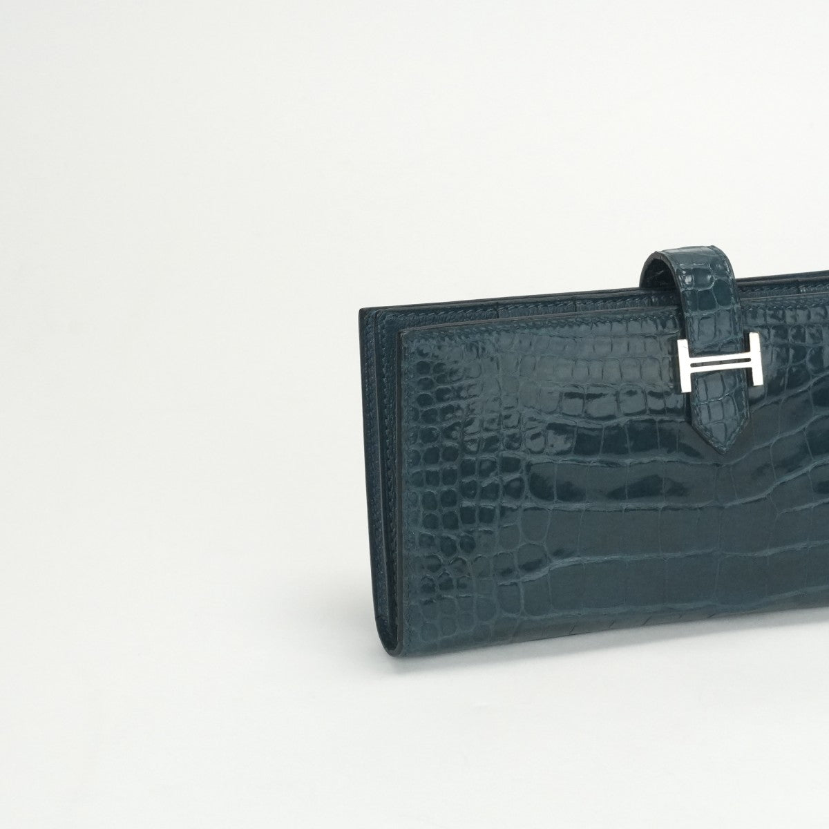 エルメス HERMES ベアンスフレ ベアン スフレ 財布 長財布 ロングウォレット アリゲーター クロコダイル コルヴェール ブルー 青 シルバー金具