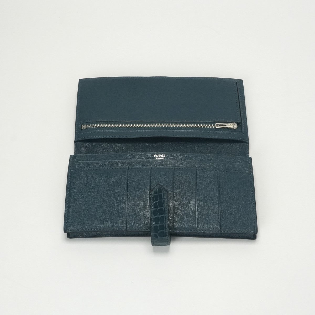 HERMES 爱马仕 B?arn soufflet Bearn soufflet 钱包长钱包长钱包鳄鱼鳄鱼Corverte蓝色蓝色银色硬件