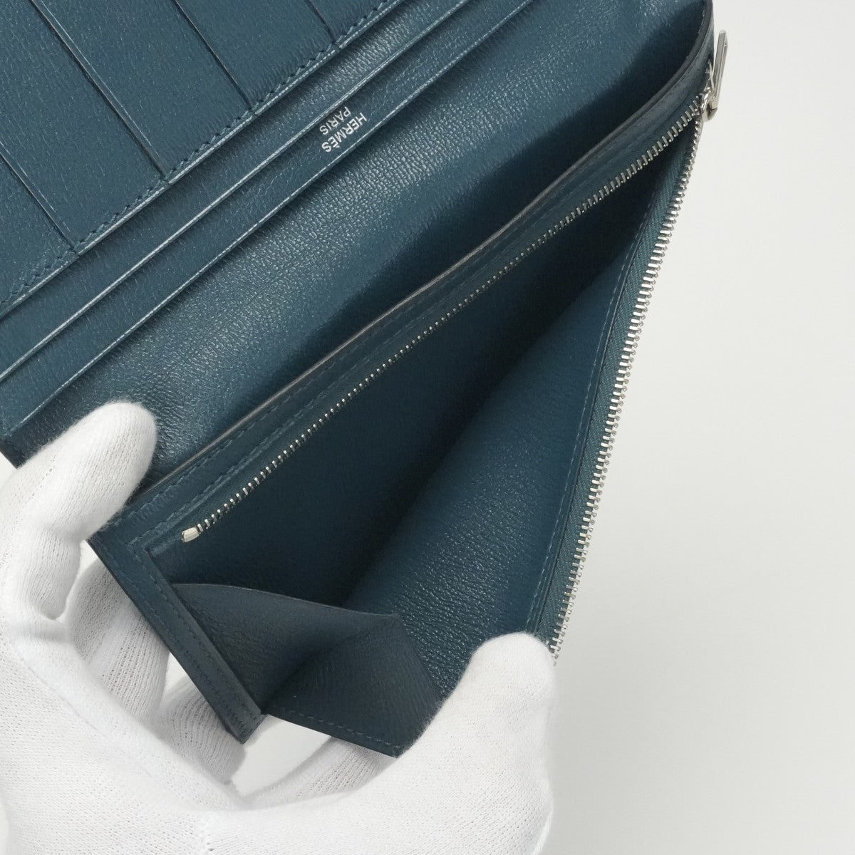 エルメス HERMES ベアンスフレ ベアン スフレ 財布 長財布 ロングウォレット アリゲーター クロコダイル コルヴェール ブルー 青 シルバー金具