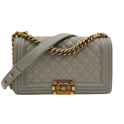 CHANEL CHANEL Boy chanel 25 Boy chanel 25 Bag Shoulder Bag Caviar Skin Gray Gold Hardware Chain Shoulder Bag Double chain Coco mark