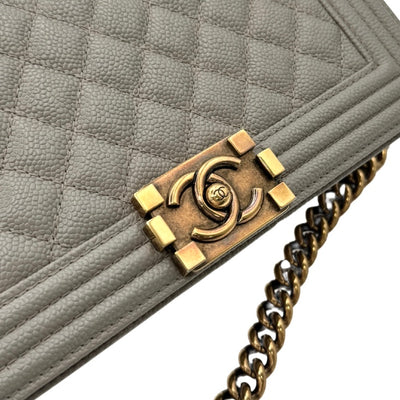 CHANEL CHANEL Boy chanel 25 Boy chanel 25 Bag Shoulder Bag Caviar Skin Gray Gold Hardware Chain Shoulder Bag Double chain Coco mark