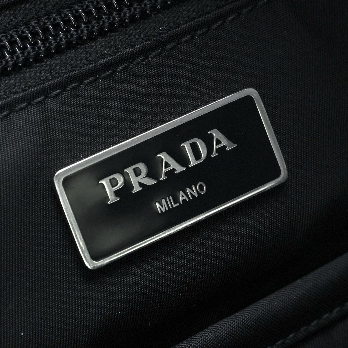 PRADA PRADA Triangle Logo Triangle Plate Bag Backpack Backpack Nylon Testo Black Nero Black Silver Hardware