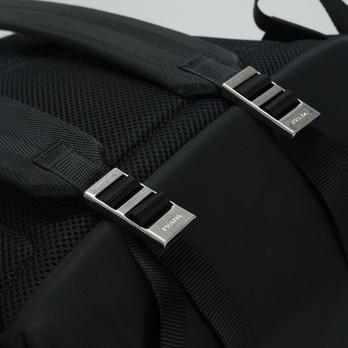 PRADA PRADA Triangle Logo Triangle Plate Bag Backpack Backpack Nylon Testo Black Nero Black Silver Hardware