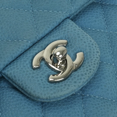 シャネル CHANEL マトラッセ ダブルフラップ Wフラップ ダブルチェーン Wチェーン バッグ ショルダーバッグ キャビアスキン ブルー Blue 青 シルバー金具