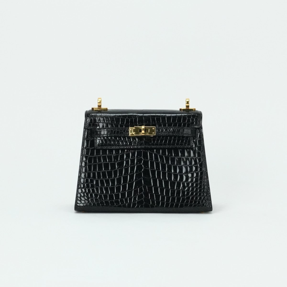 HERMES HERMES Kelly 20 Kelly 20 Bag, Tote Bag, Shoulder Bag, Alligator, Crocodile, Noir, Black, Gold Fittings