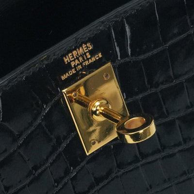 HERMES 爱马仕 Kelly 20 Kelly 20 袋，手提袋，肩膀袋，鳄鱼，鳄鱼，黑色，黑色，金色配件