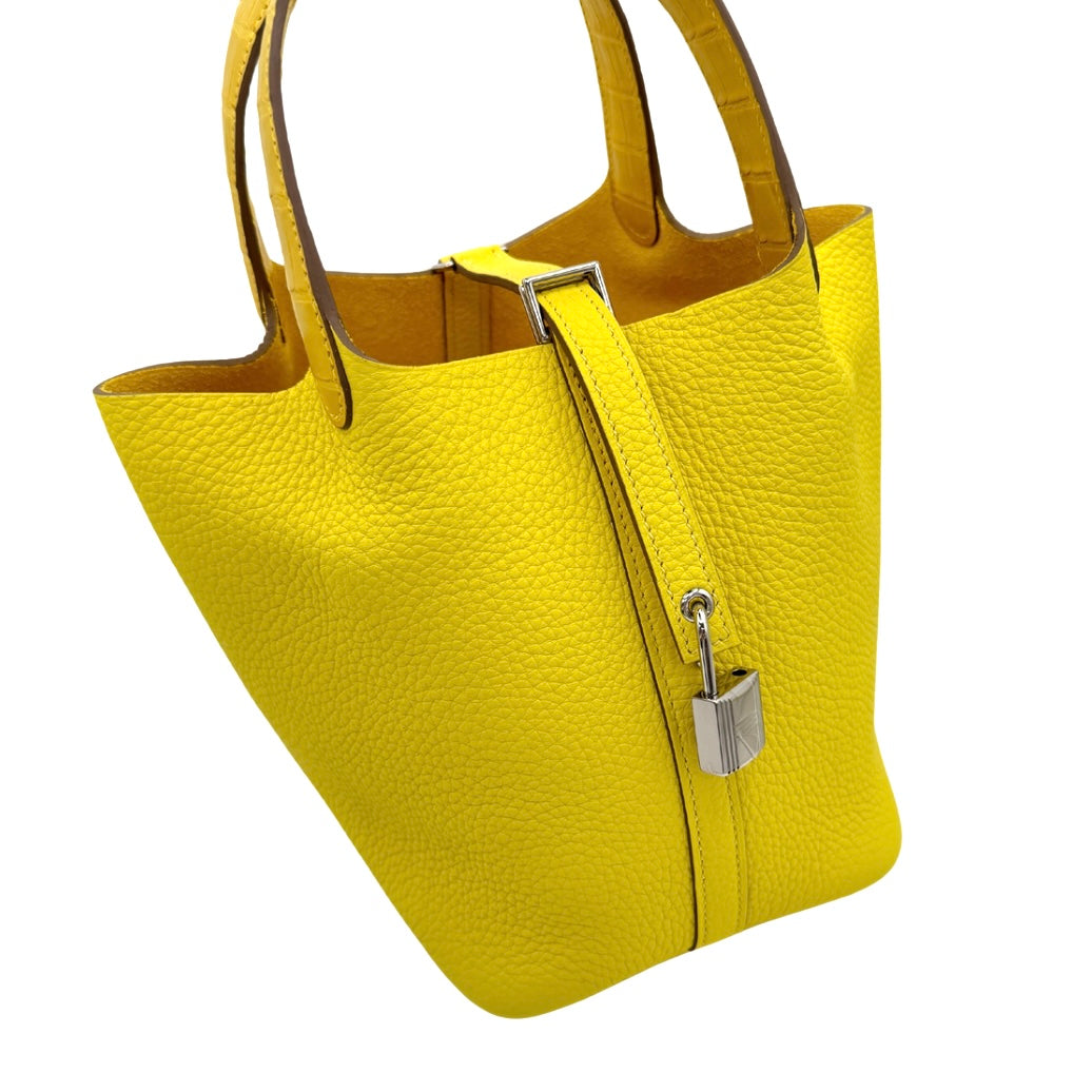 HERMES HERMES PicotinLock Touch PM Picotin lock PM Picotin lock 18 Tote bag Toryon Clemence Alligator Mat Lime Mimosa Yellow Yellow Silver Fittings Crocodile