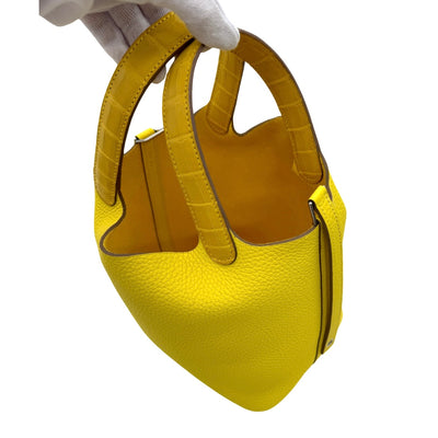 HERMES HERMES PicotinLock Touch PM Picotin lock PM Picotin lock 18 Tote bag Toryon Clemence Alligator Mat Lime Mimosa Yellow Yellow Silver Fittings Crocodile